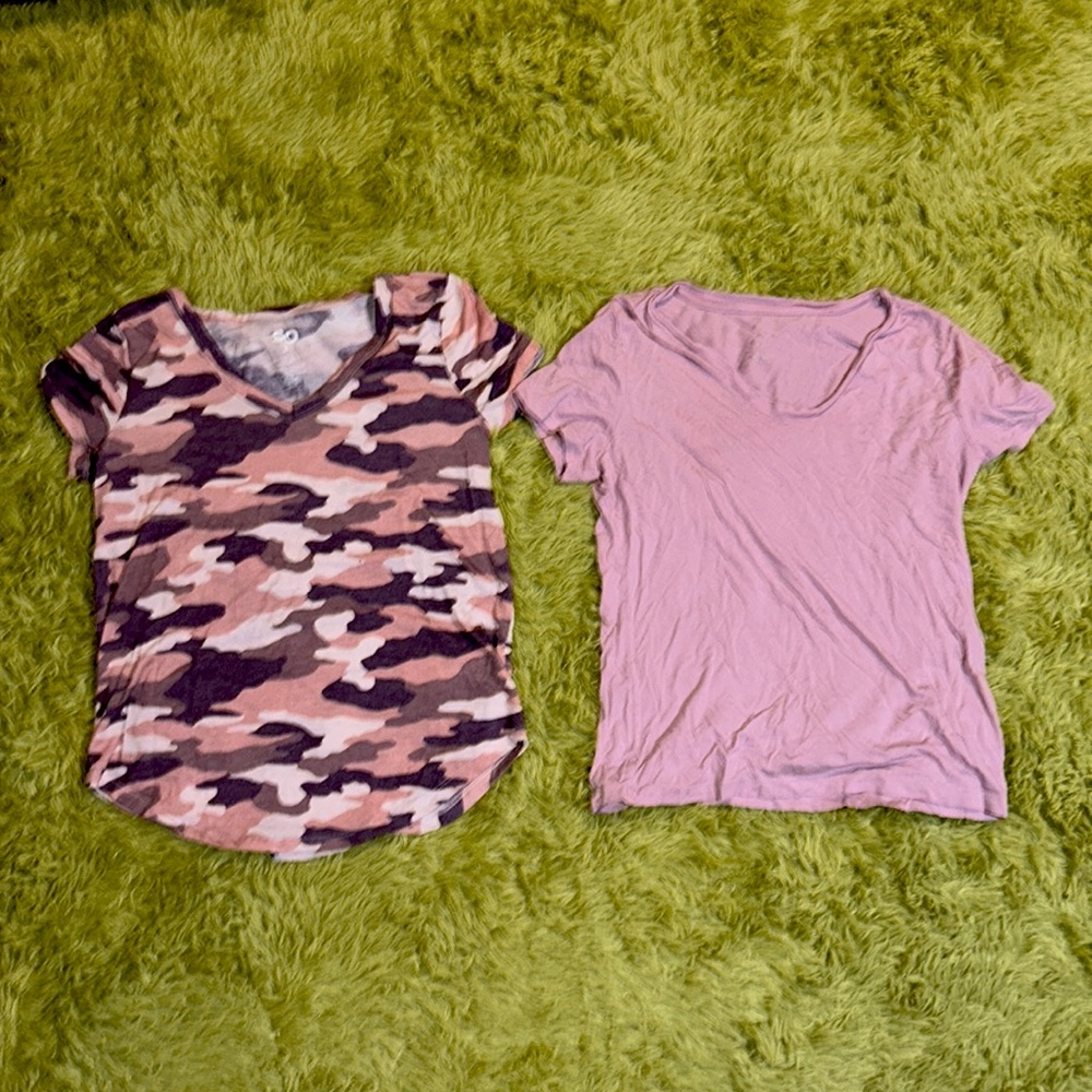 Pink camo and solid pink shirt set